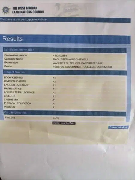 O'level result
